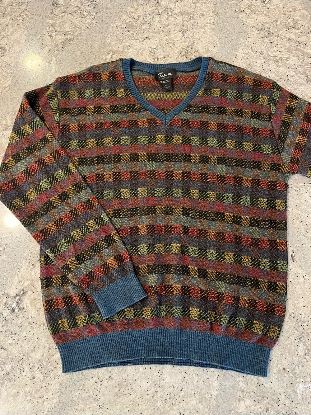 Vintage 90s Tosani Multi-coloured Knit V-neck Sweater